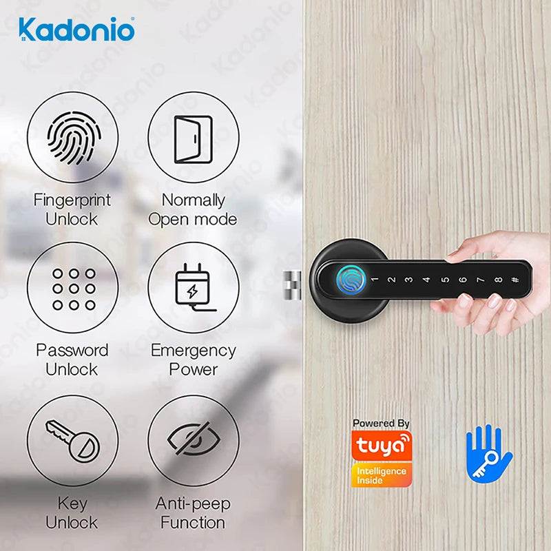 Tuya Fingerprint Main Door Lock Handle Latch With Code