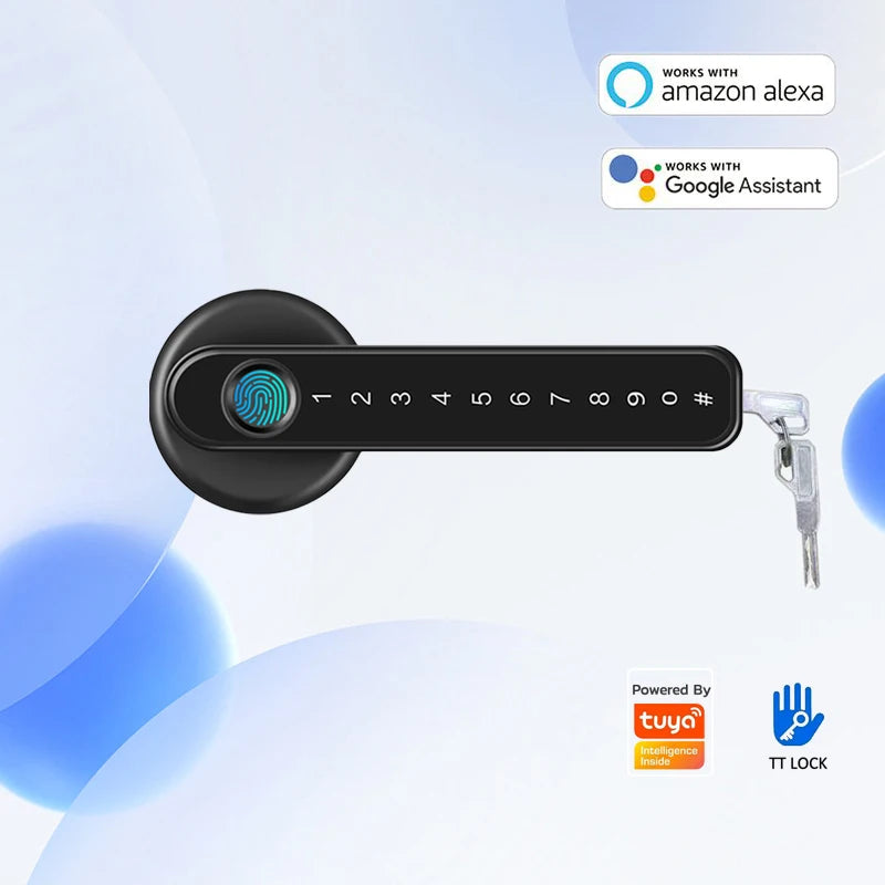 Tuya Fingerprint Main Door Lock Handle Latch With Code