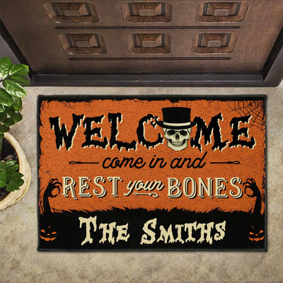 Personalized Halloween Doormat-Welcome Come In And Rest Your Bones