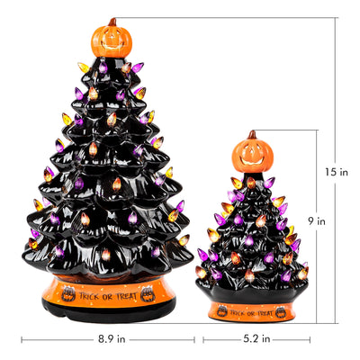 Halloween Legend Ceramic Tree, 9" Handcraft Cordless with Pumpkin Head