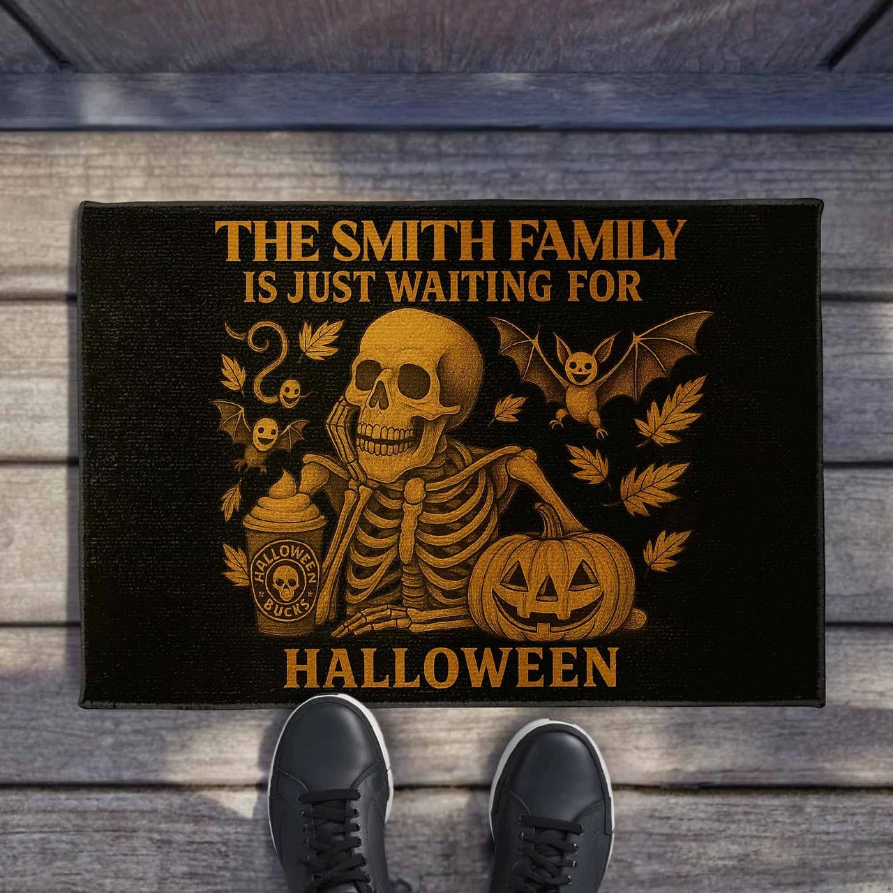 Personalized Halloween Doormat-Family Just Waiting For Halloween