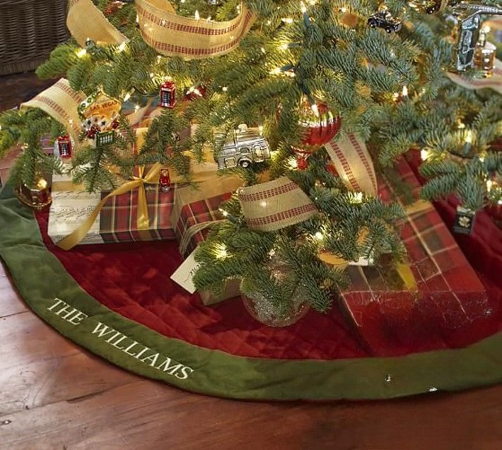 Personalized Handcrafted Christmas Family Embroidered velvet Tree Skirt