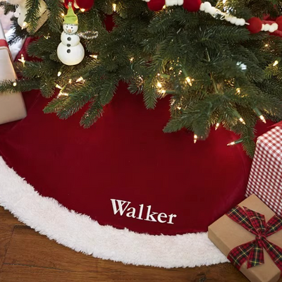 Personalized Handcrafted Christmas Family Embroidered velvet Tree Skirt