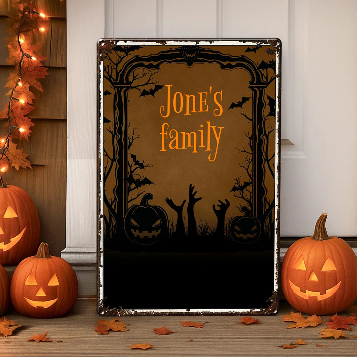 Personalized Family Name Plaque Spooky Halloween Metal Sign