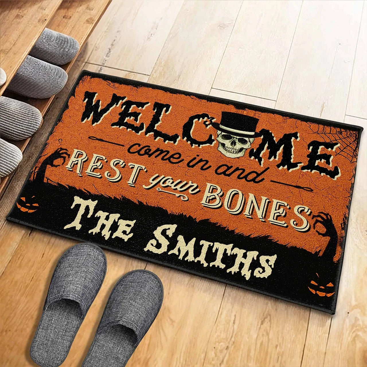 Personalized Halloween Doormat-Welcome Come In And Rest Your Bones