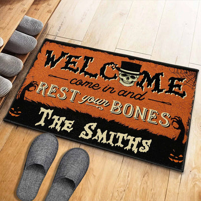 Personalized Halloween Doormat-Welcome Come In And Rest Your Bones
