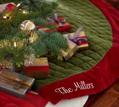 Personalized Handcrafted Christmas Family Embroidered velvet Tree Skirt