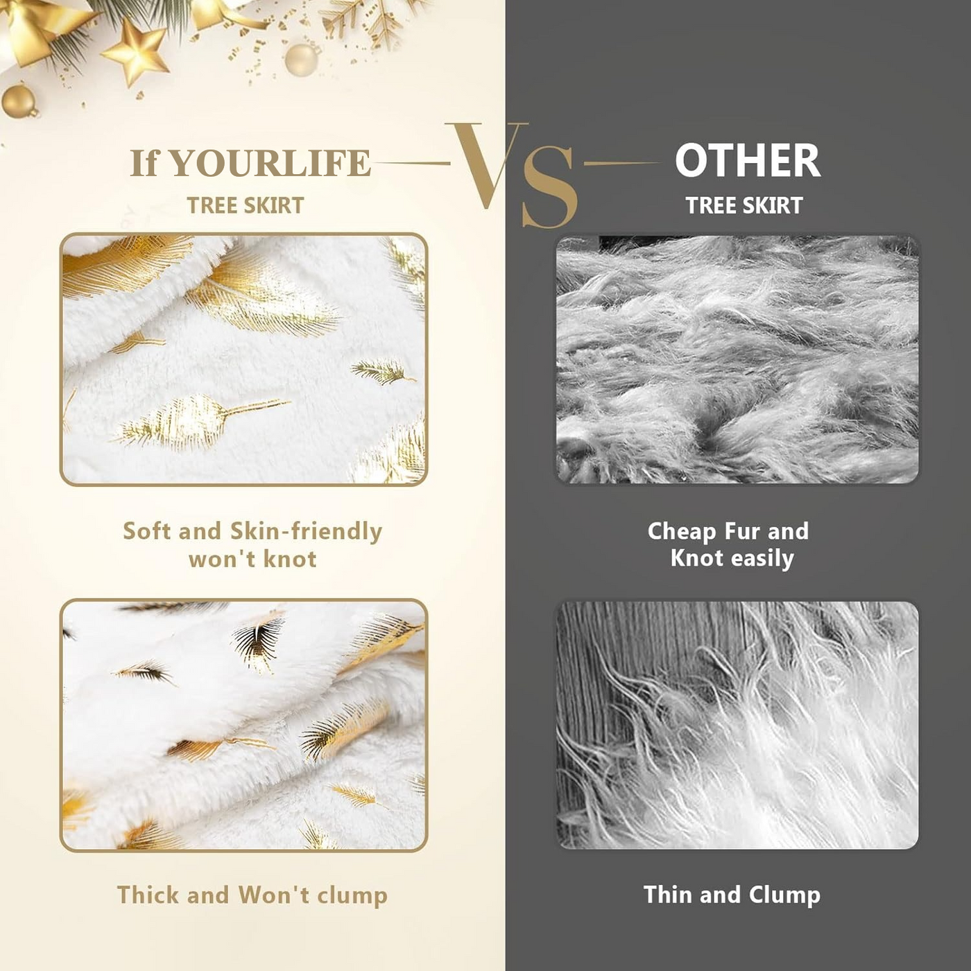 Gold Foil Feather Christmas Tree Skirt – Luxury Holiday Décor