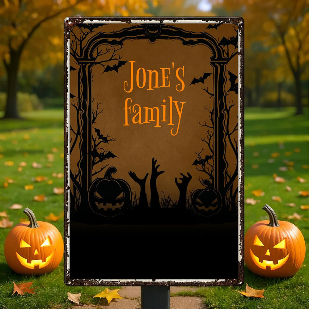 Personalized Family Name Plaque Spooky Halloween Metal Sign