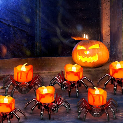 Halloween Flameless LED Tea Lights 6 PCS Spider Tealights  Flickering Fake Candles