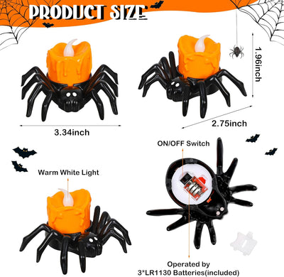 Halloween Flameless LED Tea Lights 6 PCS Spider Tealights  Flickering Fake Candles