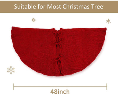 Solid Color Knitting Style Christmas Tree Skirt with Ruffled Edge – 48" / 36"