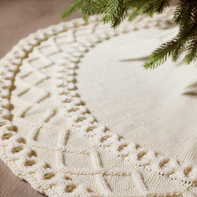 Ivory Knitted Christmas Tree Skirt Mat for Christmas Decorations