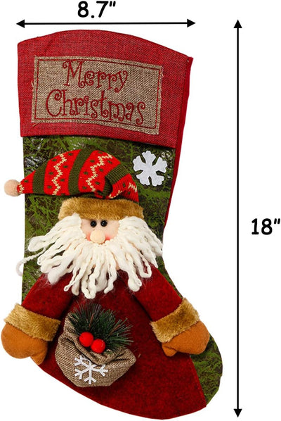 3PCS 18" Christmas Stockings – Santa, Snowman & Reindeer