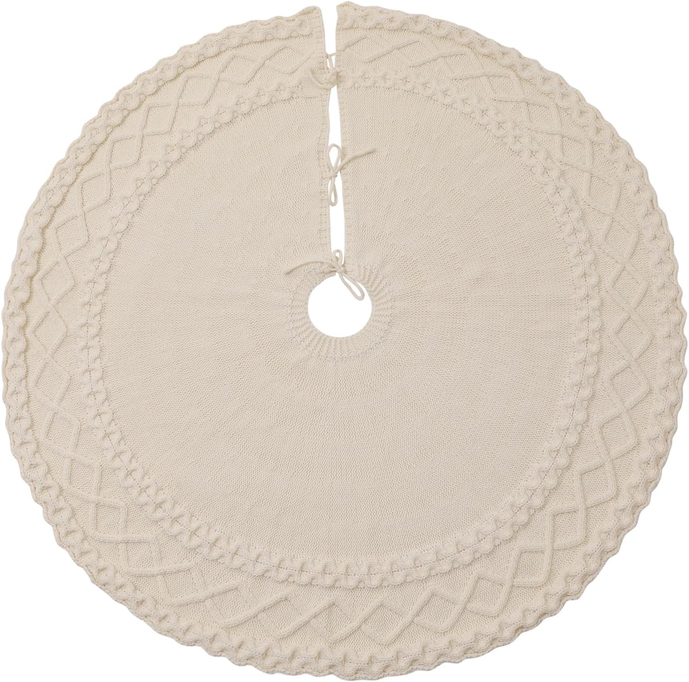 Ivory Knitted Christmas Tree Skirt Mat for Christmas Decorations