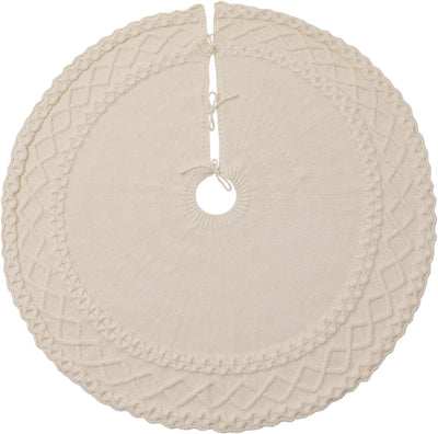 Ivory Knitted Christmas Tree Skirt Mat for Christmas Decorations