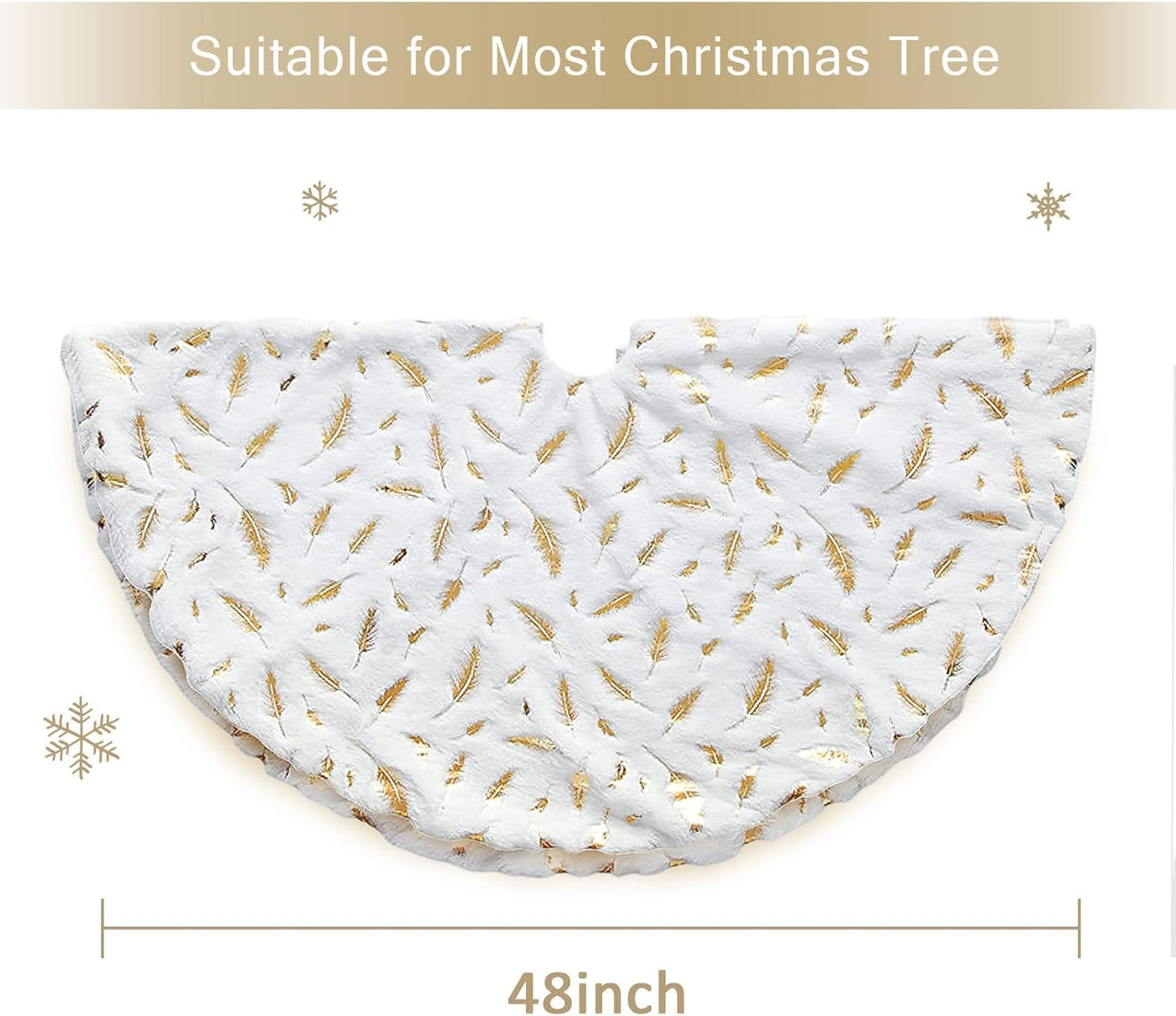 Gold Foil Feather Christmas Tree Skirt – Luxury Holiday Décor