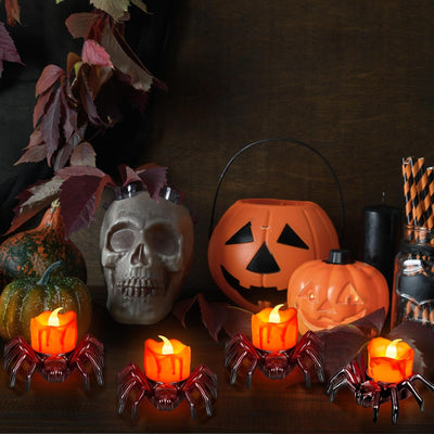 Halloween Flameless LED Tea Lights 6 PCS Spider Tealights  Flickering Fake Candles