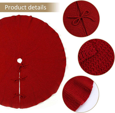 Solid Color Knitting Style Christmas Tree Skirt with Ruffled Edge – 48" / 36"