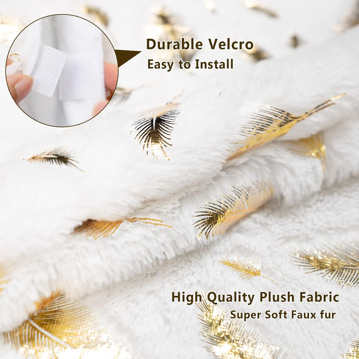 Gold Foil Feather Christmas Tree Skirt – Luxury Holiday Décor