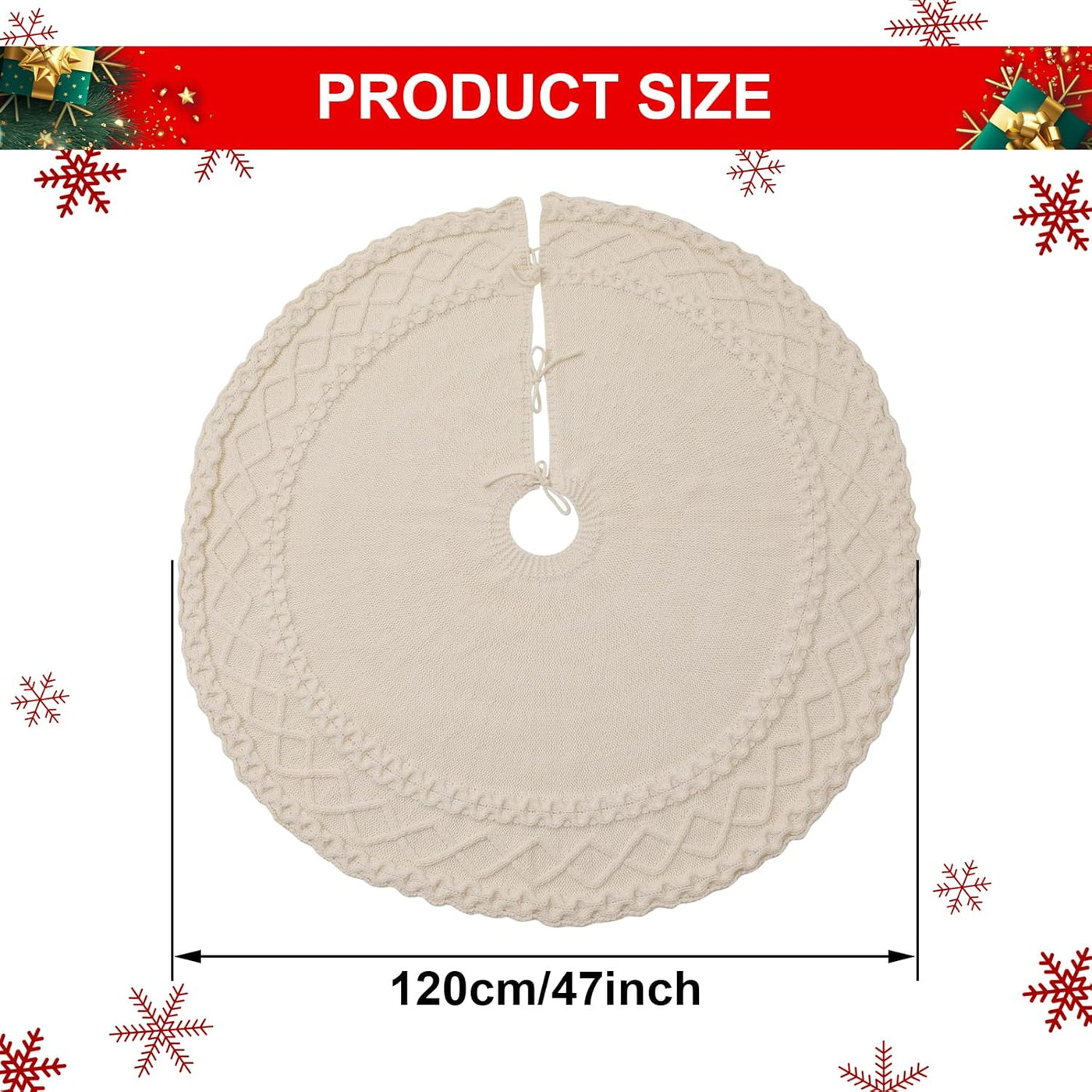 Ivory Knitted Christmas Tree Skirt Mat for Christmas Decorations