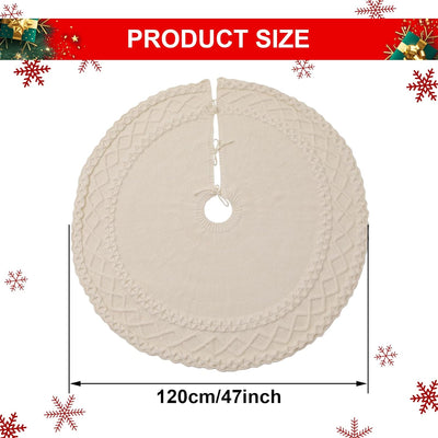 Ivory Knitted Christmas Tree Skirt Mat for Christmas Decorations