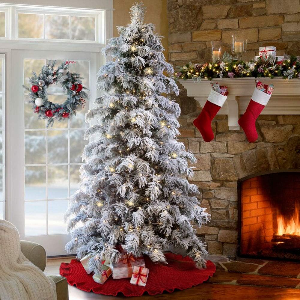 Solid Color Knitting Style Christmas Tree Skirt with Ruffled Edge – 48" / 36"