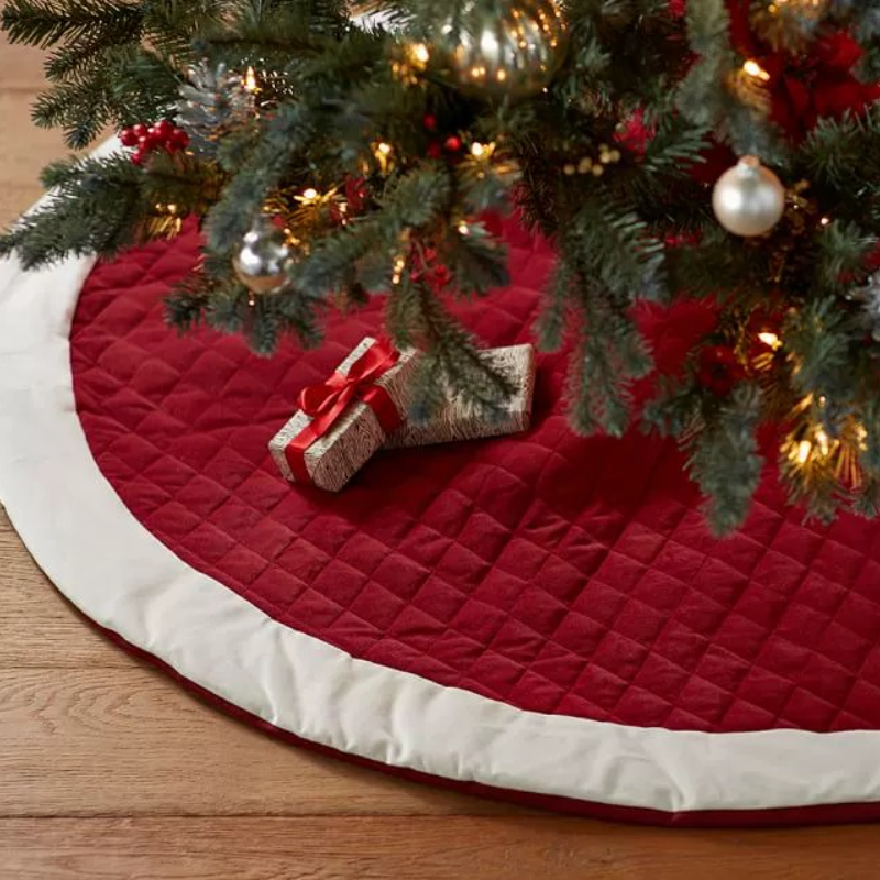 Personalized Handcrafted Christmas Family Embroidered velvet Tree Skirt