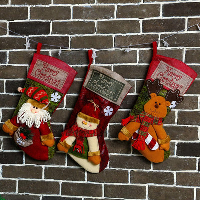 3PCS 18" Christmas Stockings – Santa, Snowman & Reindeer
