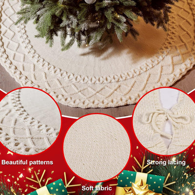 Ivory Knitted Christmas Tree Skirt Mat for Christmas Decorations