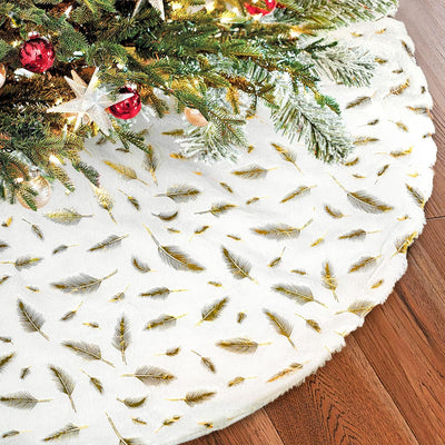 Gold Foil Feather Christmas Tree Skirt – Luxury Holiday Décor