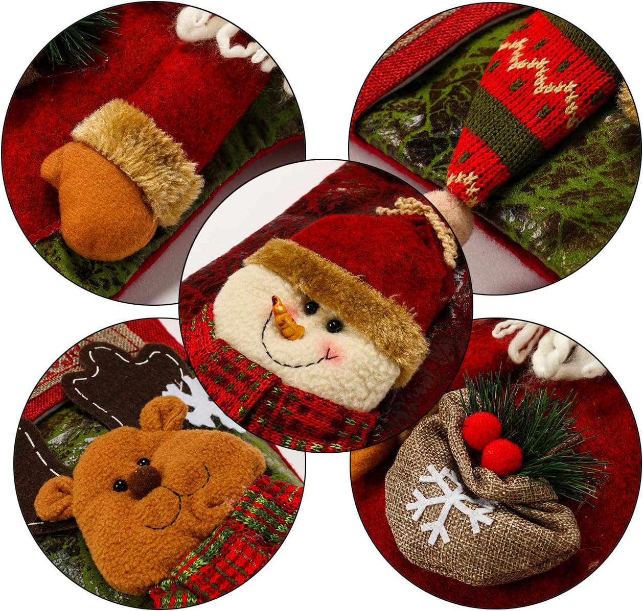 3PCS 18" Christmas Stockings – Santa, Snowman & Reindeer
