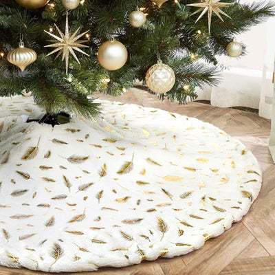 Gold Foil Feather Christmas Tree Skirt – Luxury Holiday Décor