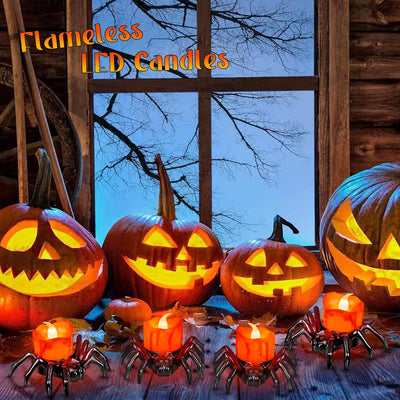 Halloween Flameless LED Tea Lights 6 PCS Spider Tealights  Flickering Fake Candles