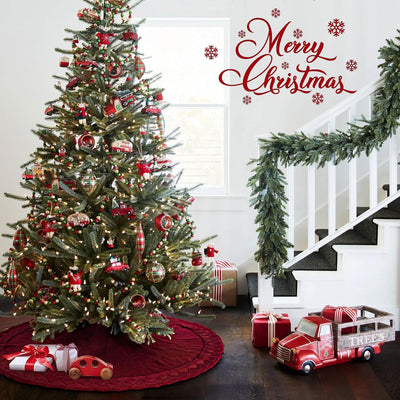 Cable Knit Christmas Tree Skirt, Braided Design in Burgundy Red & Ivory White, 48" Acrylic