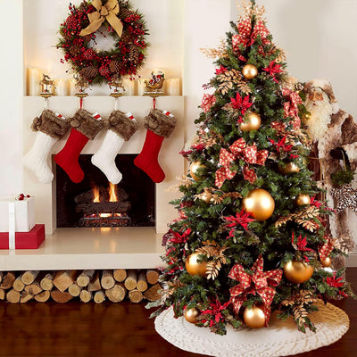 Ivory Knitted Christmas Tree Skirt Mat for Christmas Decorations