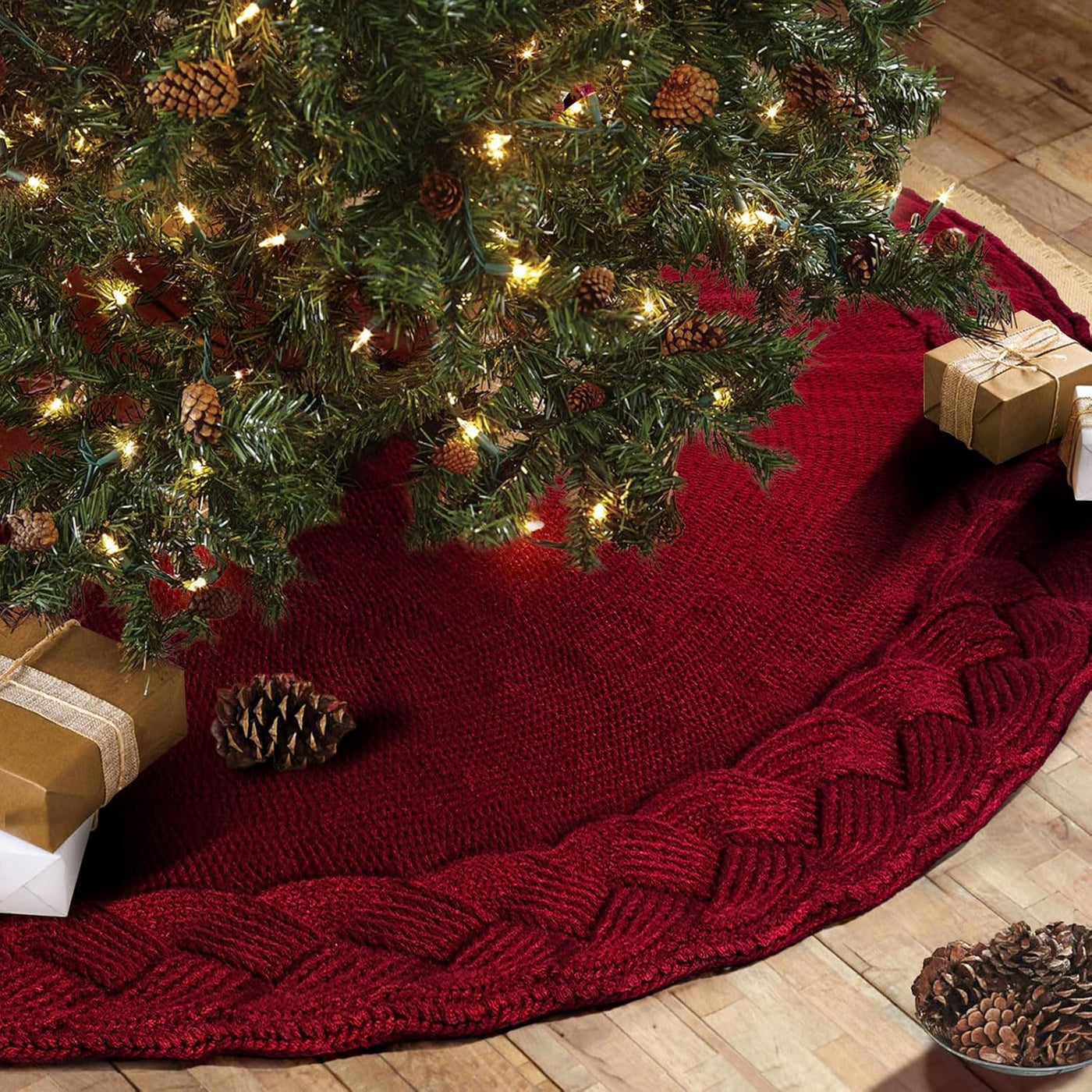 Ivory Knitted Christmas Tree Skirt Mat for Christmas Decorations