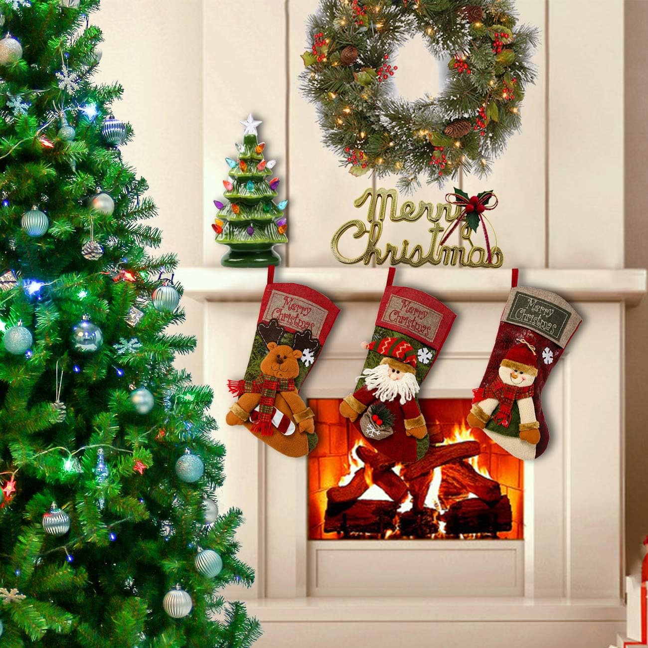 3PCS 18" Christmas Stockings – Santa, Snowman & Reindeer