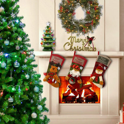 3PCS 18" Christmas Stockings – Santa, Snowman & Reindeer