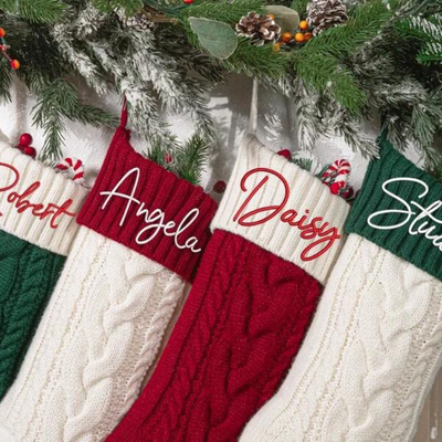 Personalized Knit Christmas Stocking with Custom Embroidery – 18.9" Holiday Decor