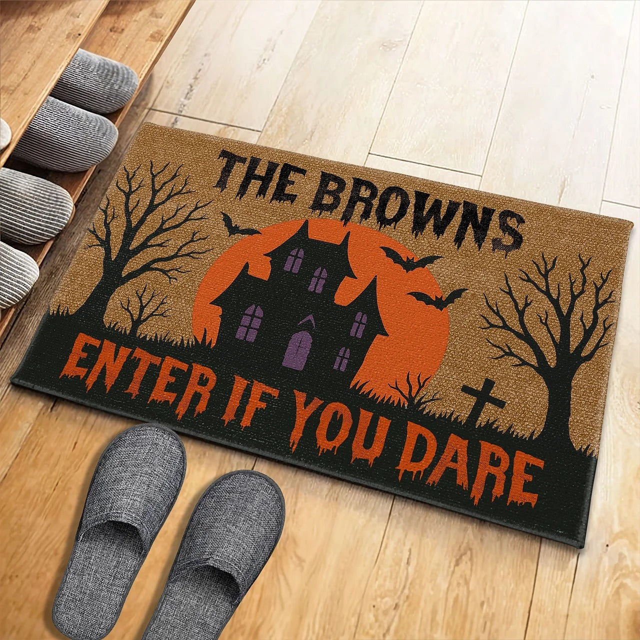 Personalized Halloween Doormat-Enter If You Dare Haunted House Design
