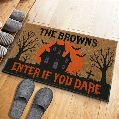 Personalized Halloween Doormat-Enter If You Dare Haunted House Design