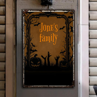 Personalized Family Name Plaque Spooky Halloween Metal Sign