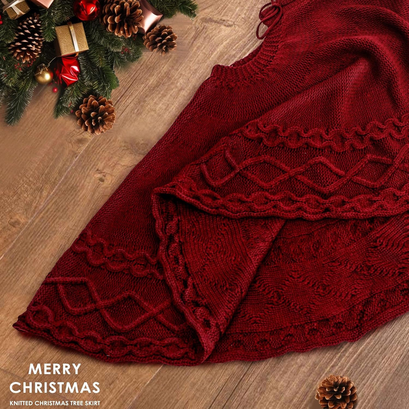 Ivory Knitted Christmas Tree Skirt Mat for Christmas Decorations