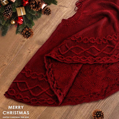 Ivory Knitted Christmas Tree Skirt Mat for Christmas Decorations