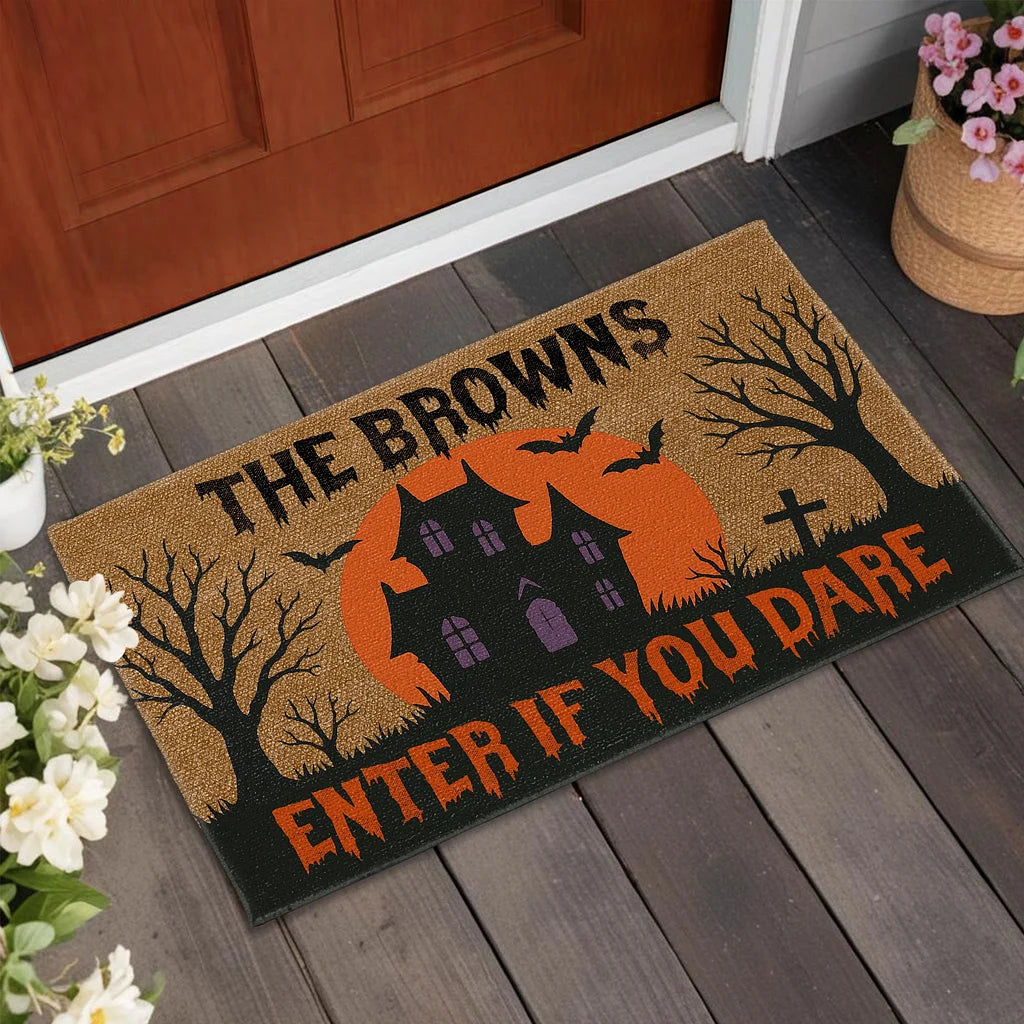 Personalized Halloween Doormat-Enter If You Dare Haunted House Design