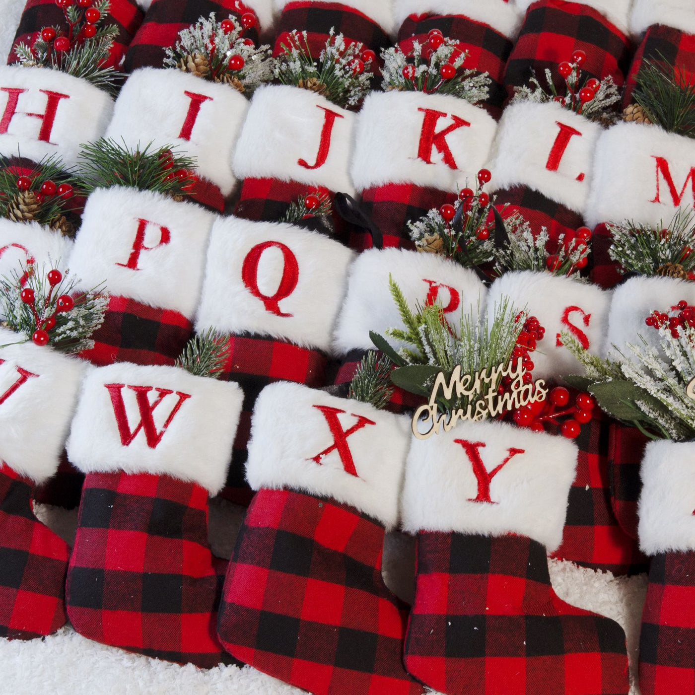 Red and Black Checkered Letter Embroidered Christmas Stocking 14.5*18.5cm