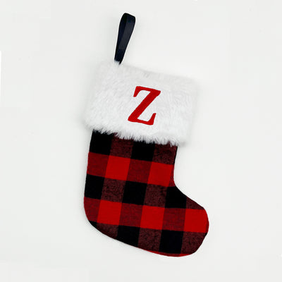 Red and Black Checkered Letter Embroidered Christmas Stocking 14.5*18.5cm