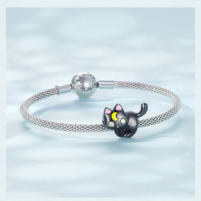 Halloween Cute Moon Cat Sterling Silver Charms