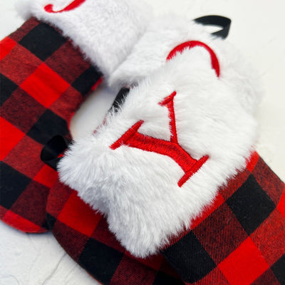 Red and Black Checkered Letter Embroidered Christmas Stocking 14.5*18.5cm